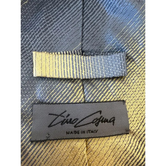 TINO COSMA Mens Silk Necktie, Made in Italy, Abstract Tan and Gray Striped Tie - Picture 2 of 3